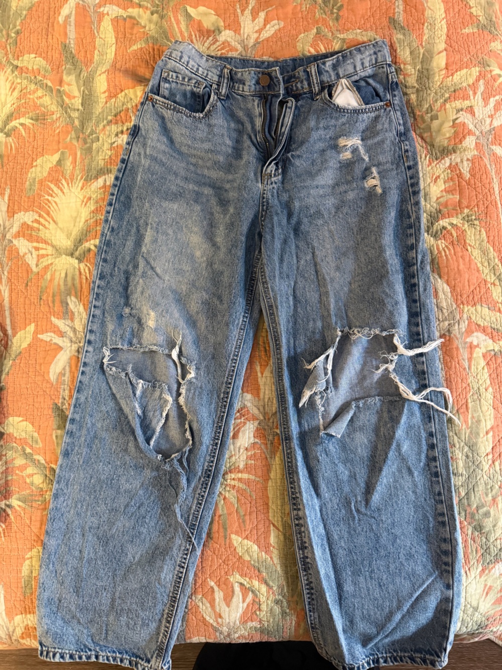 Distressed Light Blue Ripped Denim Jeans